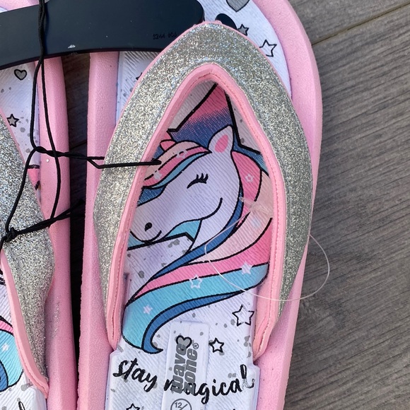 Adorable Unicorn Sparkle 12/13 Toddler Girls Flip Flop Sandal Shoes NWT - Picture 2 of 4